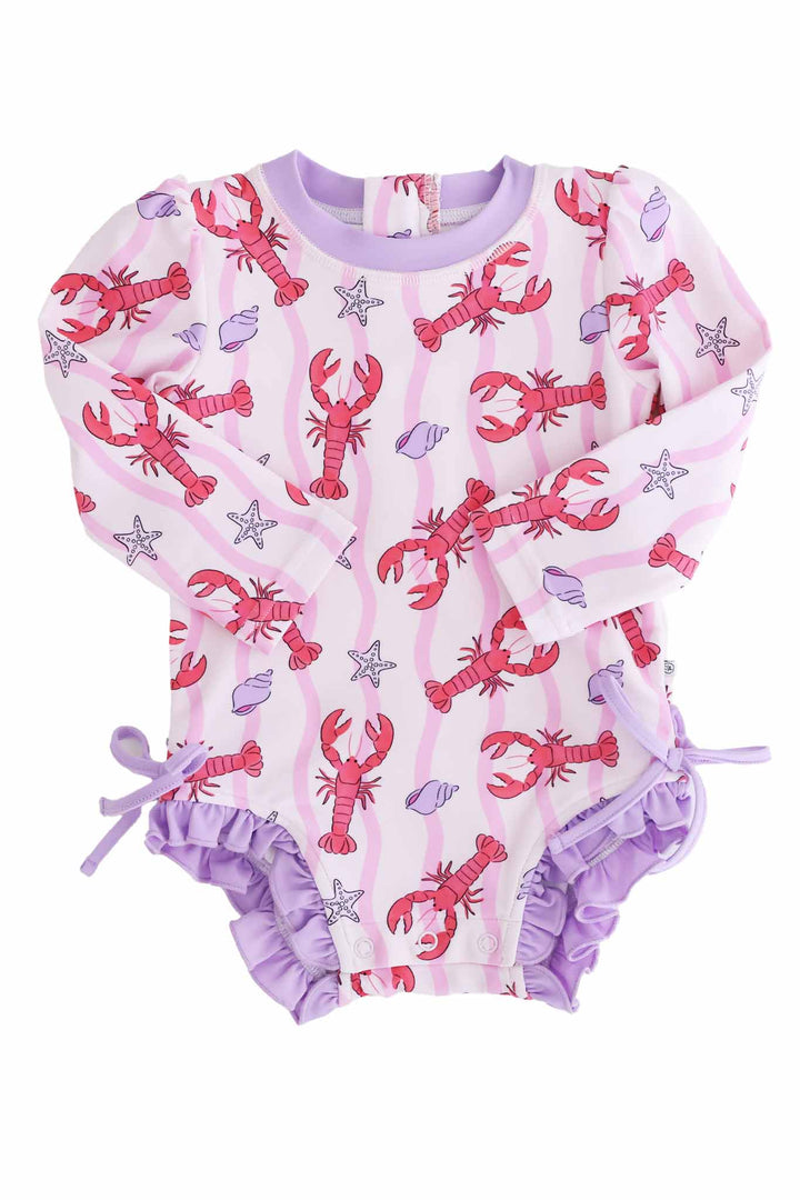 pinch me pink long sleeve rash guard with ruffle bottom 