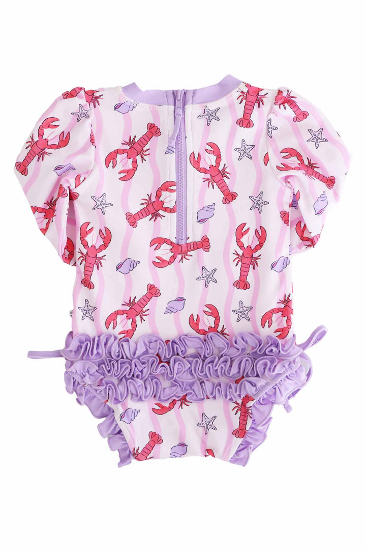 ruffle bottom lobster rash guard swimsuit for baby girls 