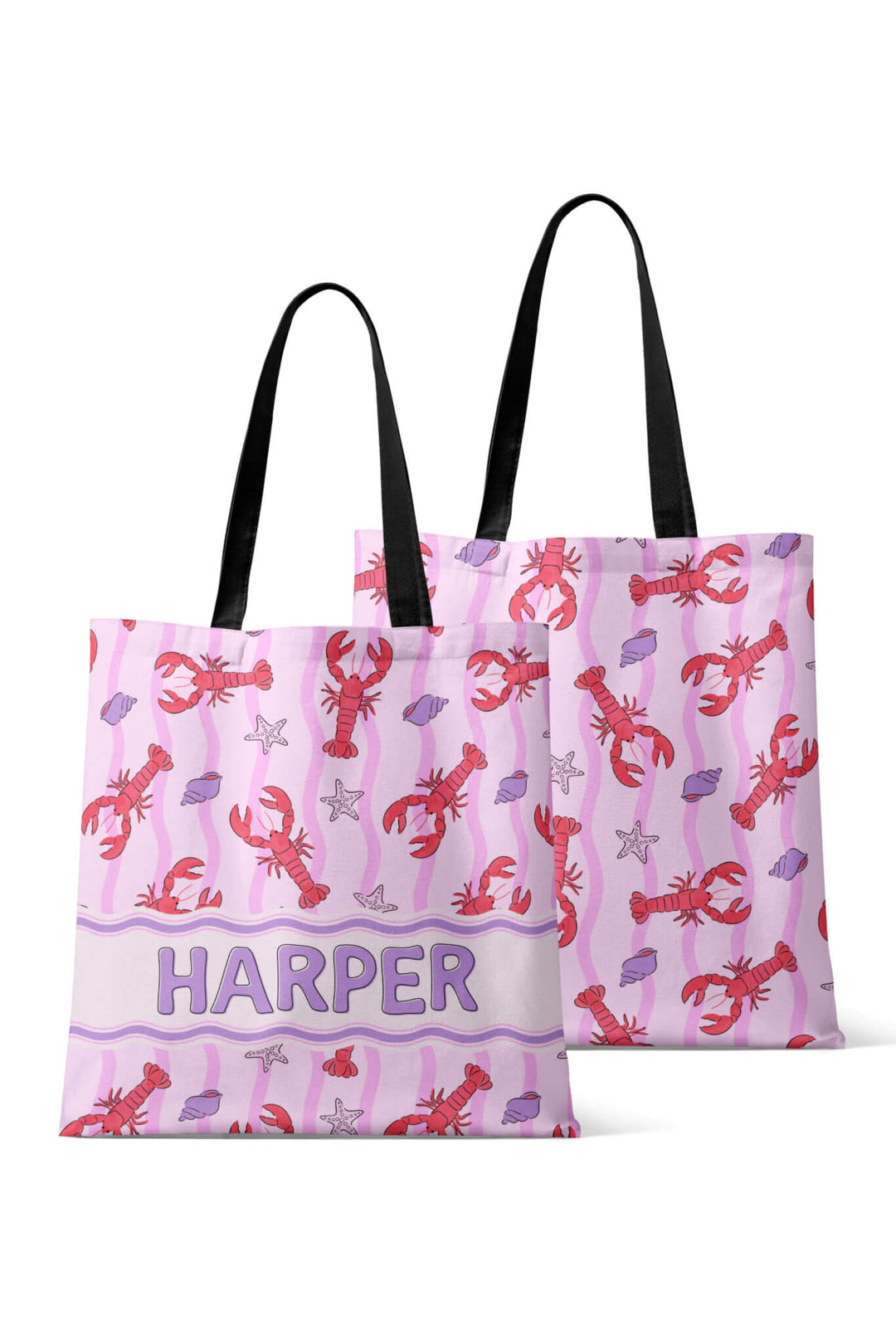 pink lobster and seashell personalized tote bag for girls 