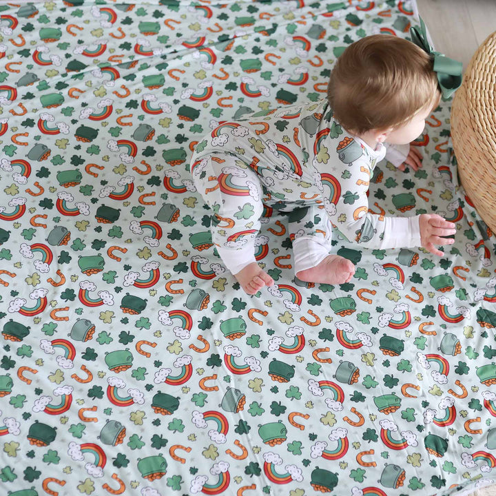 kids st. patrick's day blanket with rainbows and clovers