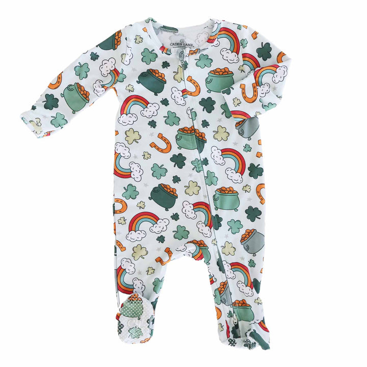 st. patrick's day baby zipper footie