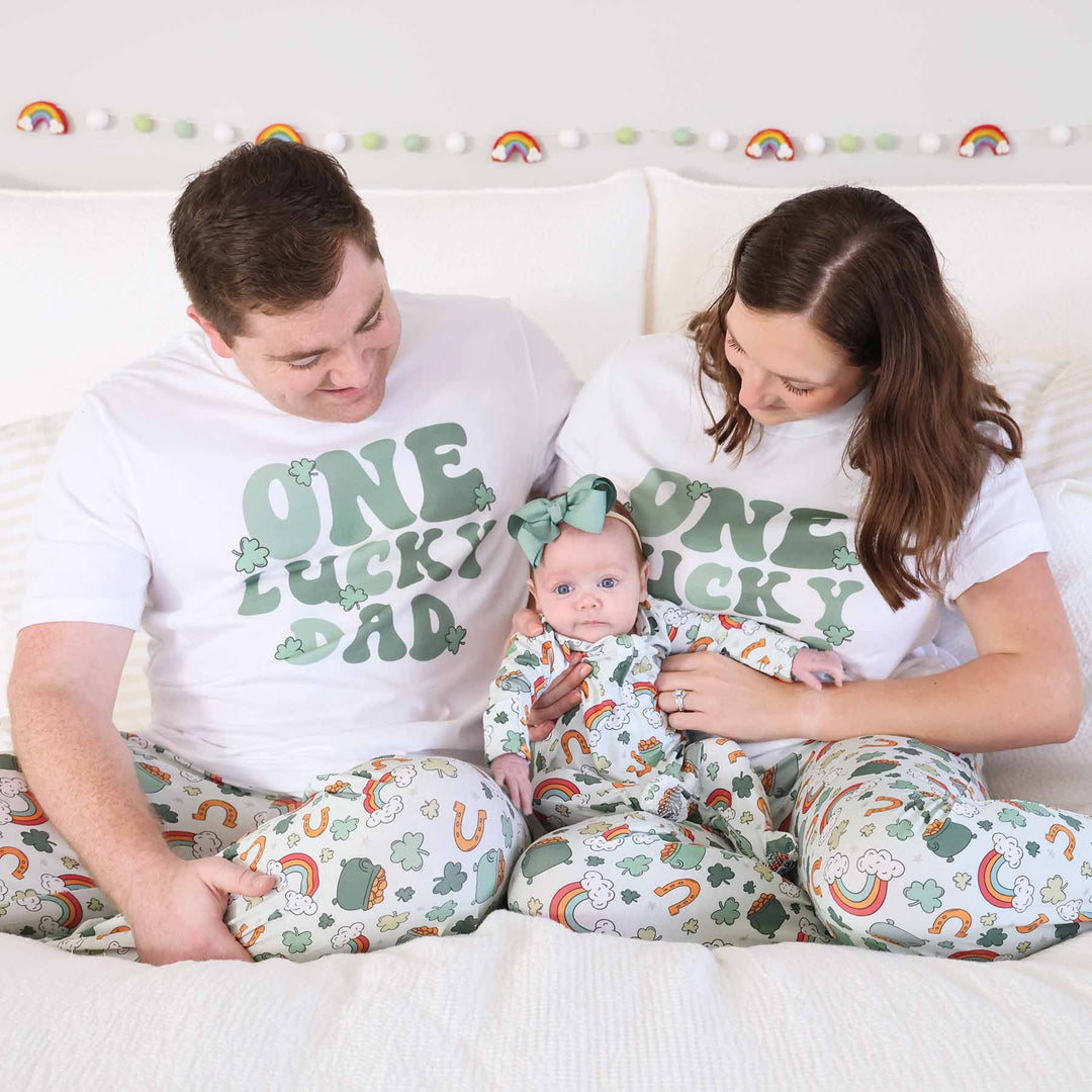 parents wearing st. patrick's day unisex adult pajama pants 