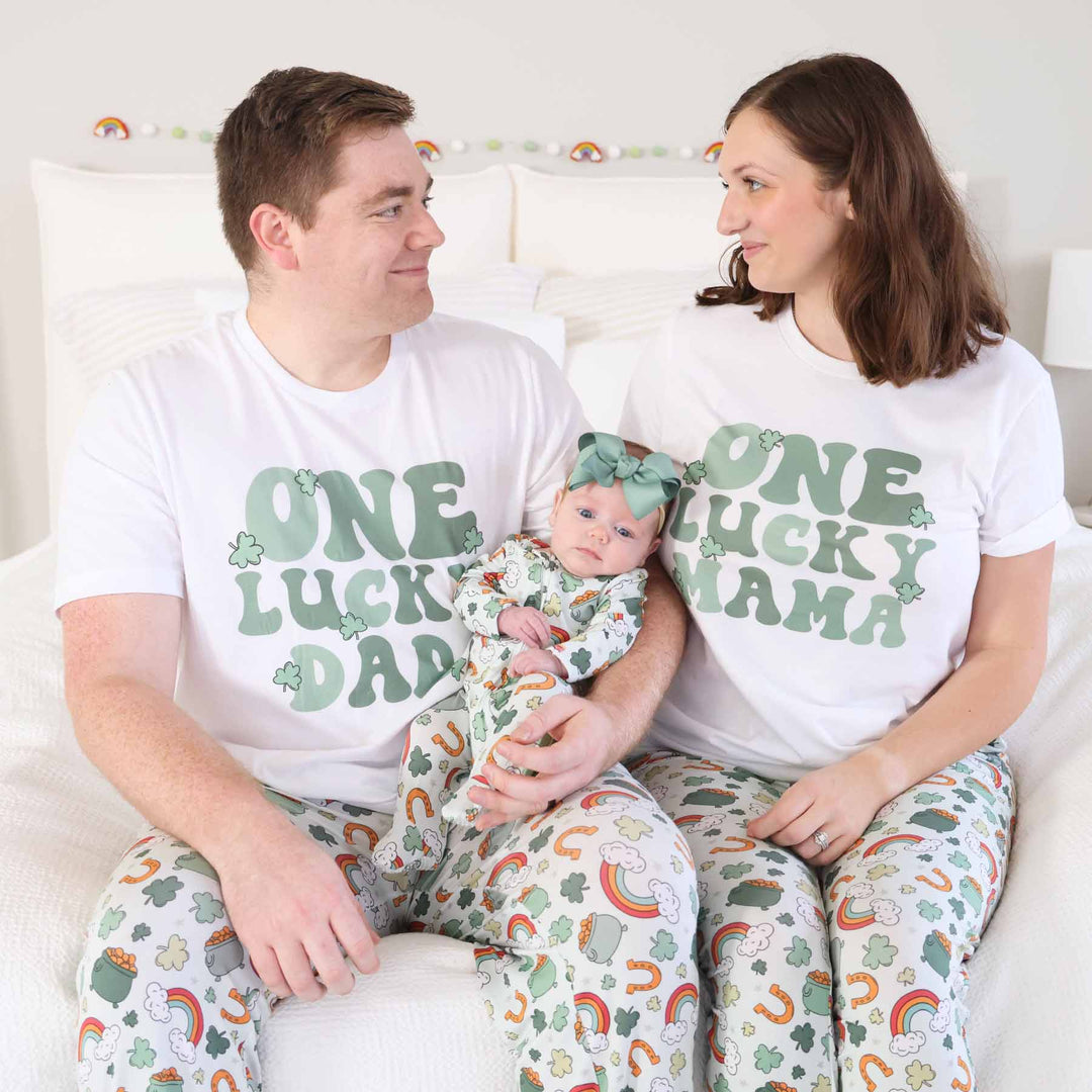 parents wearing st. patrick's day unisex adult pajama pants 