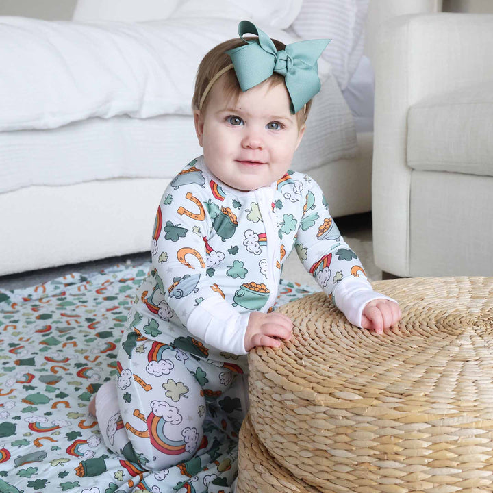 st. patrick's day convertible zip romper for babies and toddlers