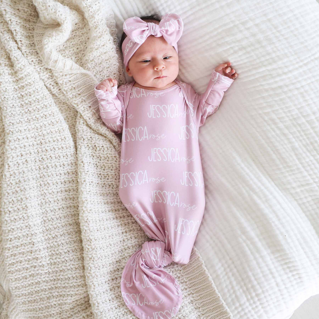 petal pink font duo personalized knot gowns for girls 