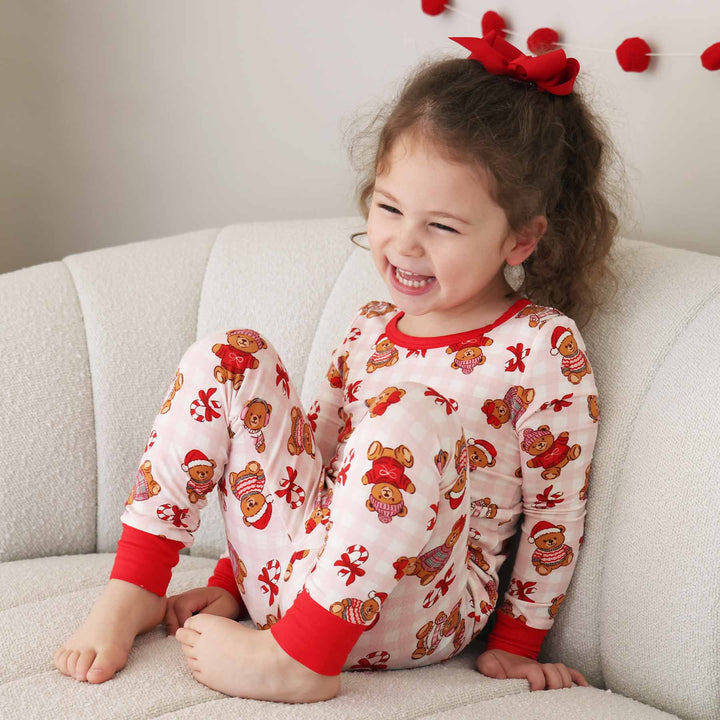pink beary christmas two piece pajamma set 