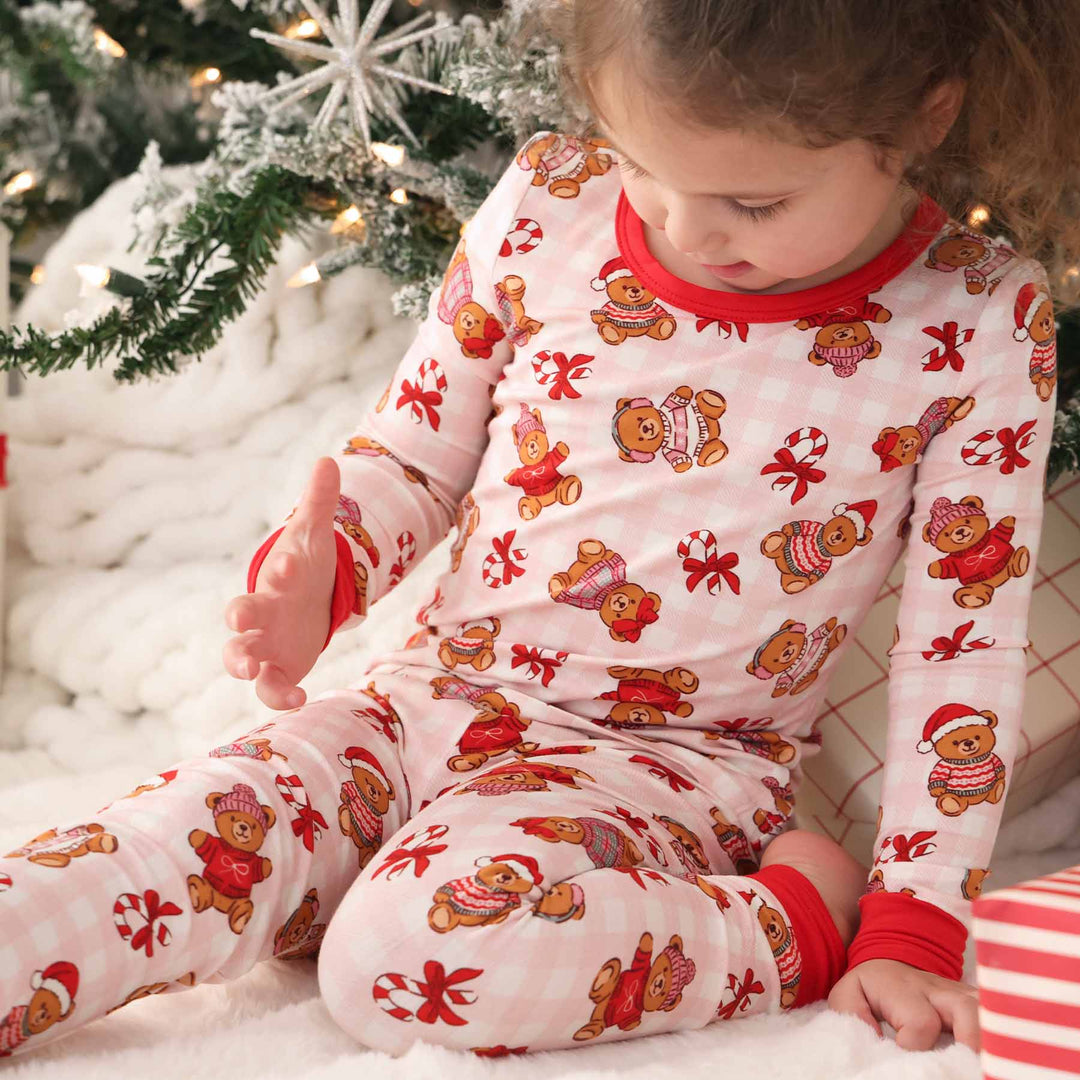 beary christmas pink girls christmas pajama set 