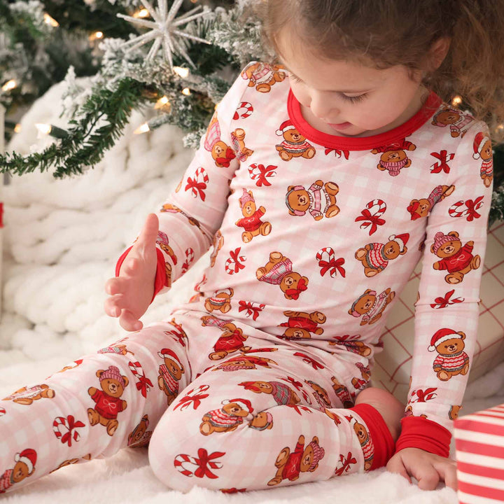 beary christmas pink girls christmas pajama set 