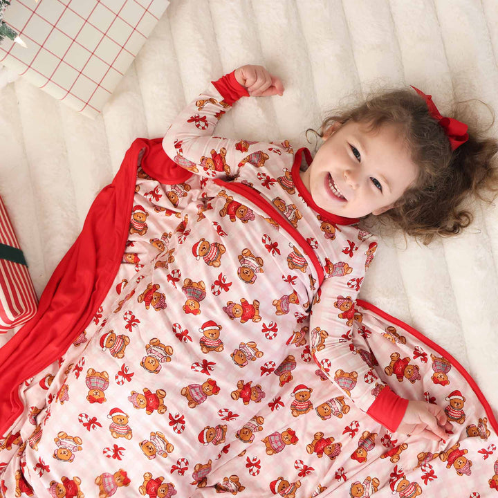 pink beary christmas double sided bamboo blanket for girls 