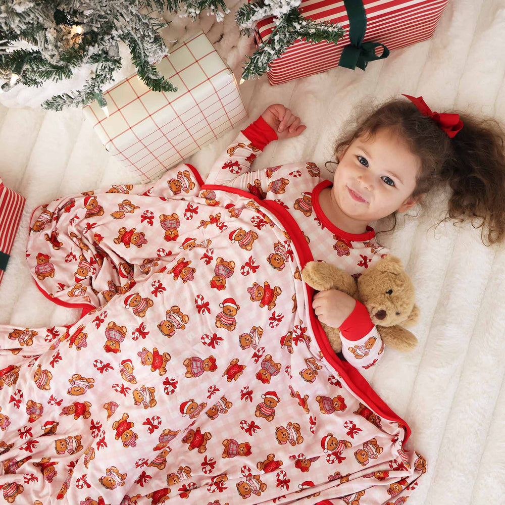 pink gingham teddy bear bamboo blanket for girls 