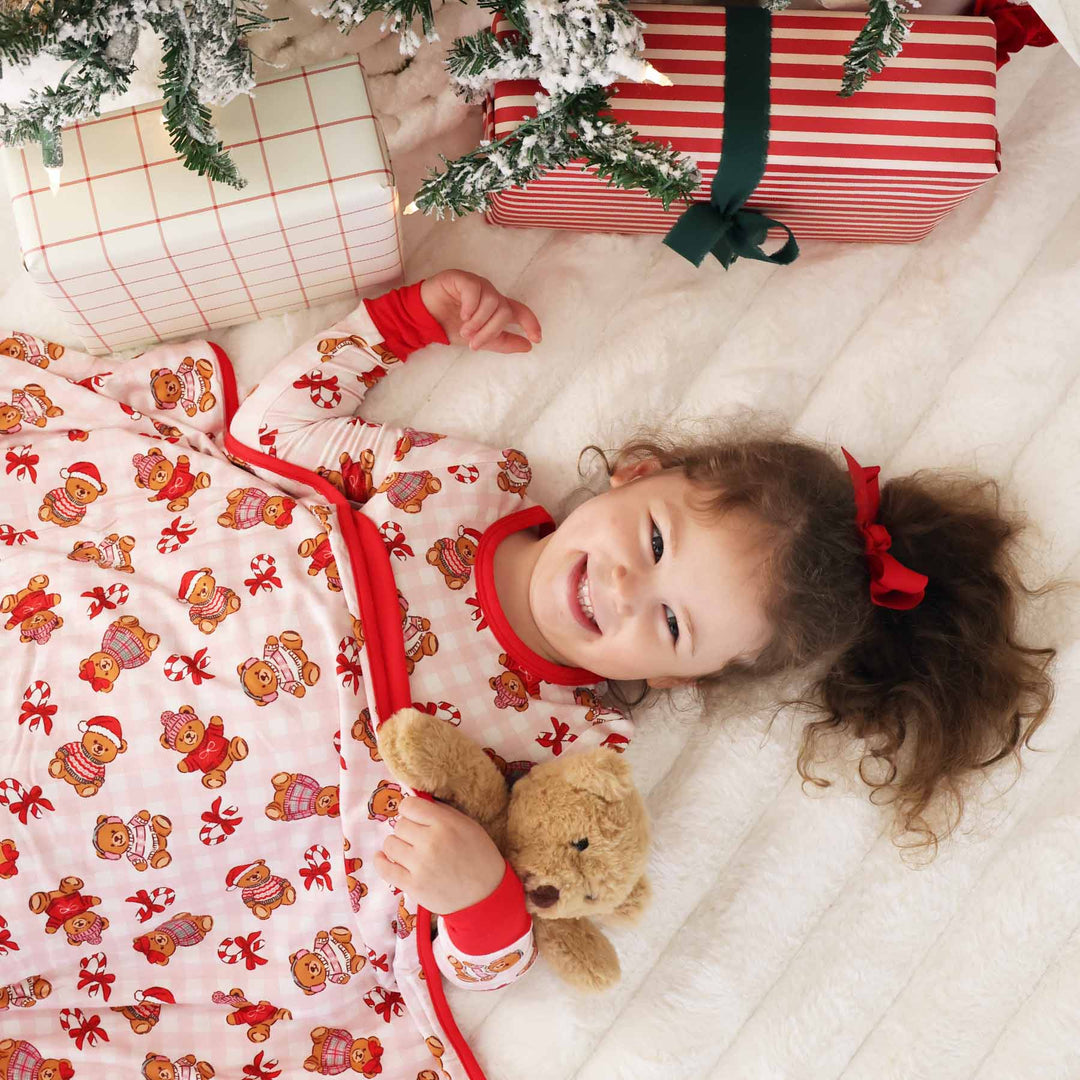 pink beary christmas double sided bamboo blanket for girls 