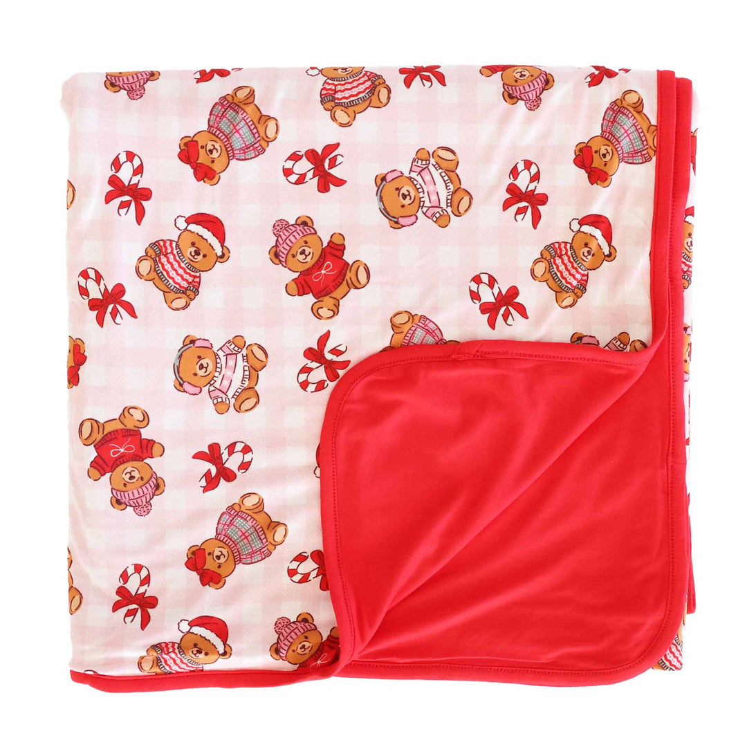 pink beary christmas double sided bamboo blanket for girls 