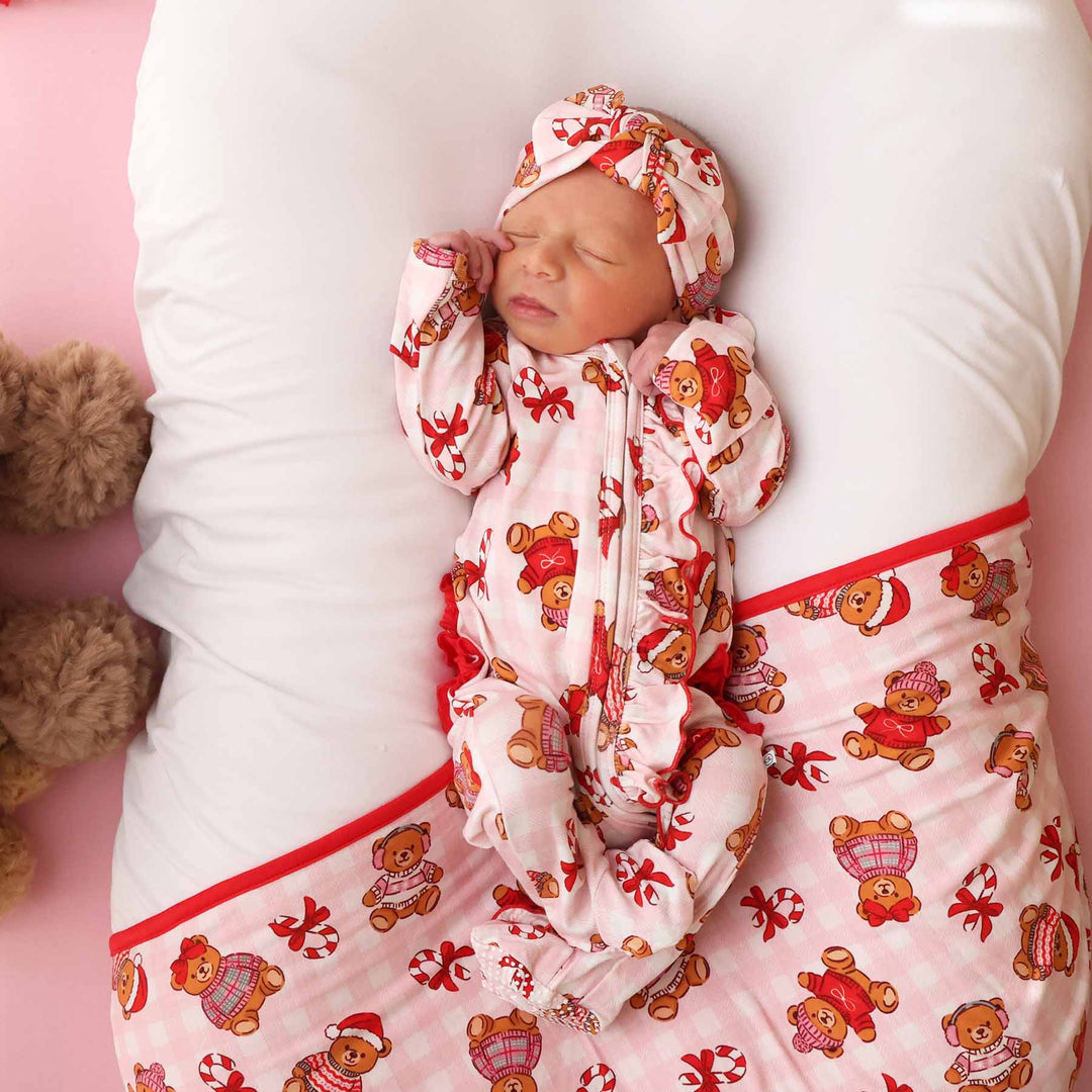 pink beary christmas footie 