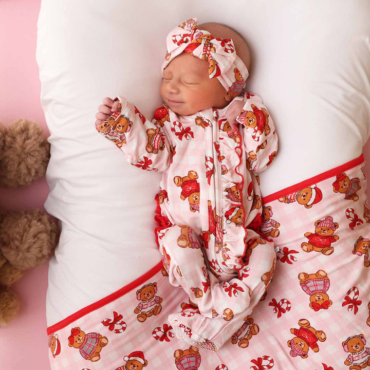 christmas teddy bear footie for girls