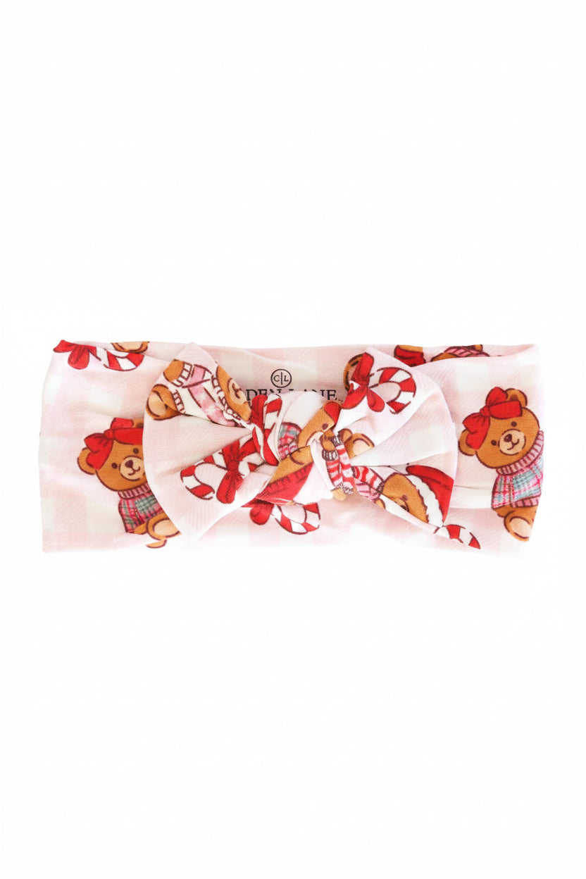 pink beary christmas knit bow headwrap