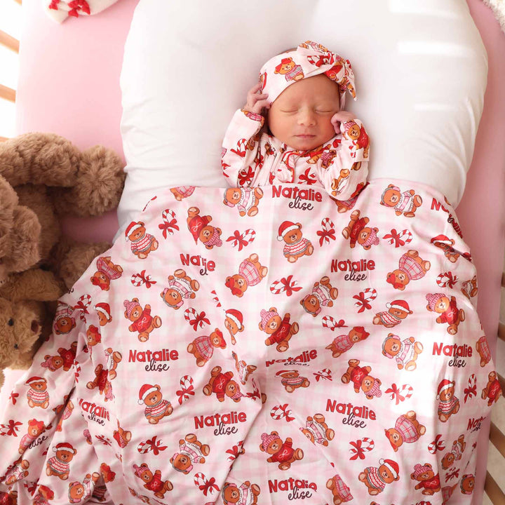 girl teddy bear personalized swaddle blanket for girls for christmas 