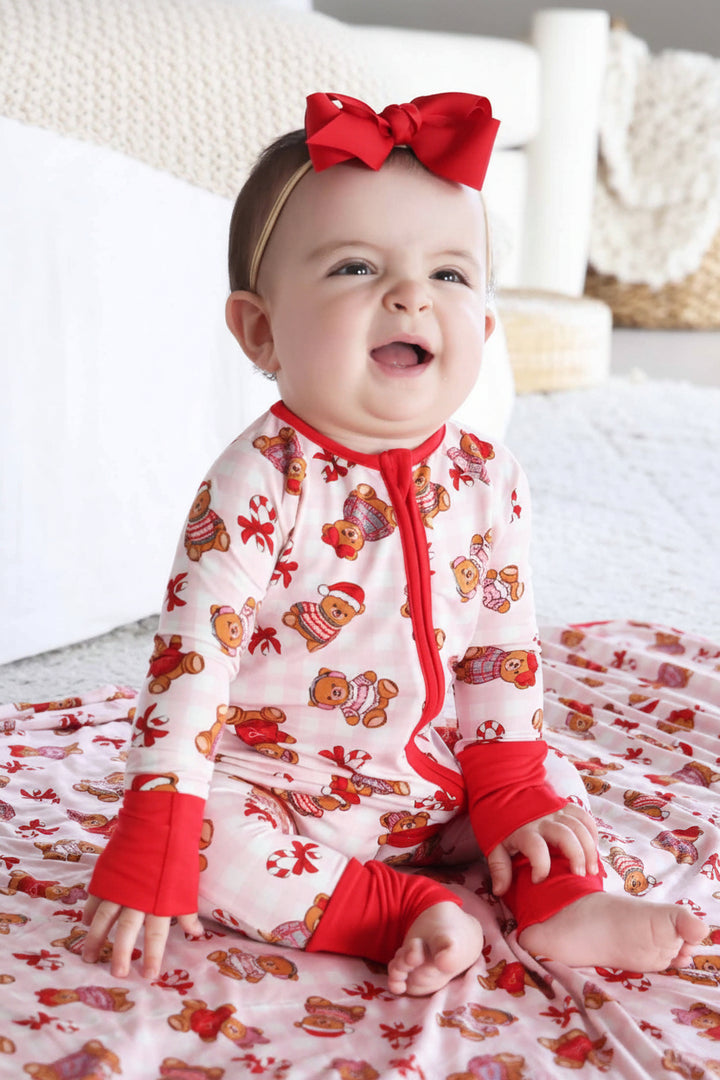 pink beary christmas pajama romper 
