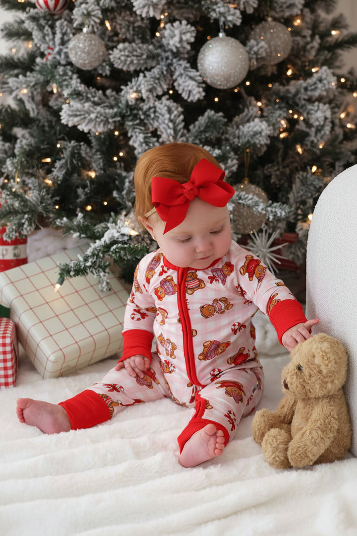 girl christmas teddy bear pajama romper 