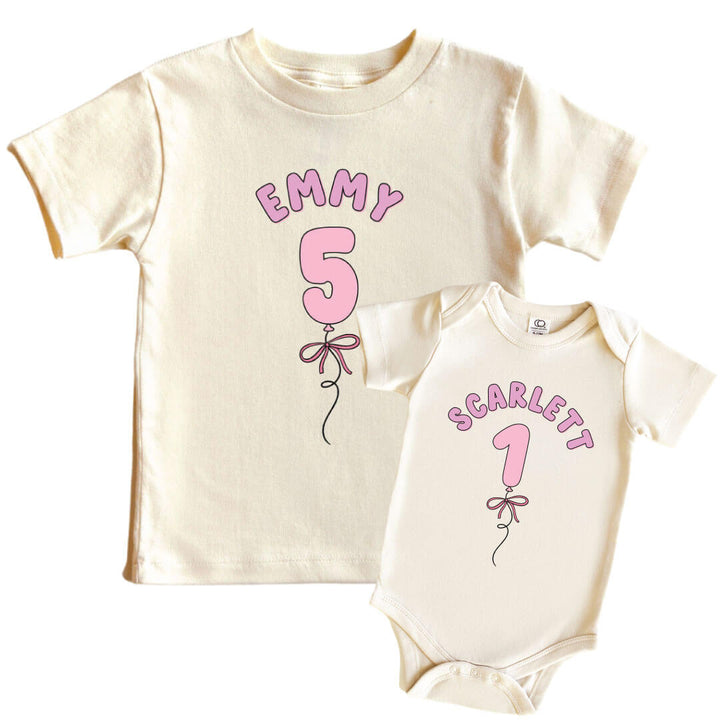 pink birthday balloon personalized graphic tee and bodysuit for girls 