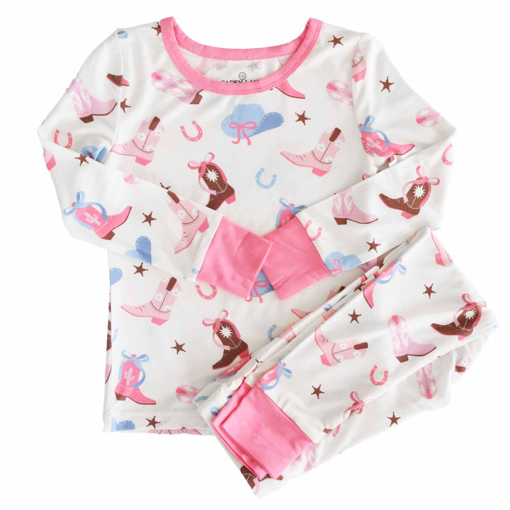 pink boot scootin two piece pajama set for girls 