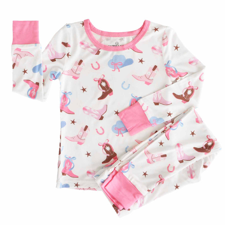 pink cowgirl two piece pajama set for kids