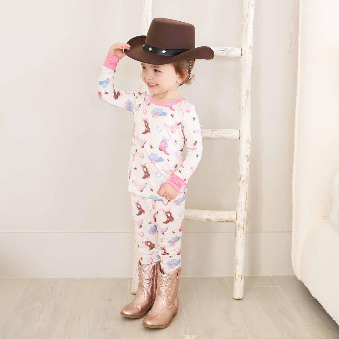 pink cowgirl kids pajamas set 