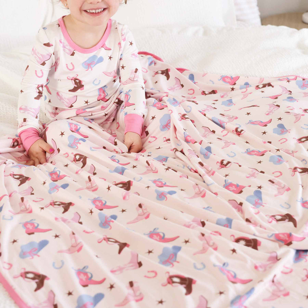 boot scootin bamboo blanket for kids pink