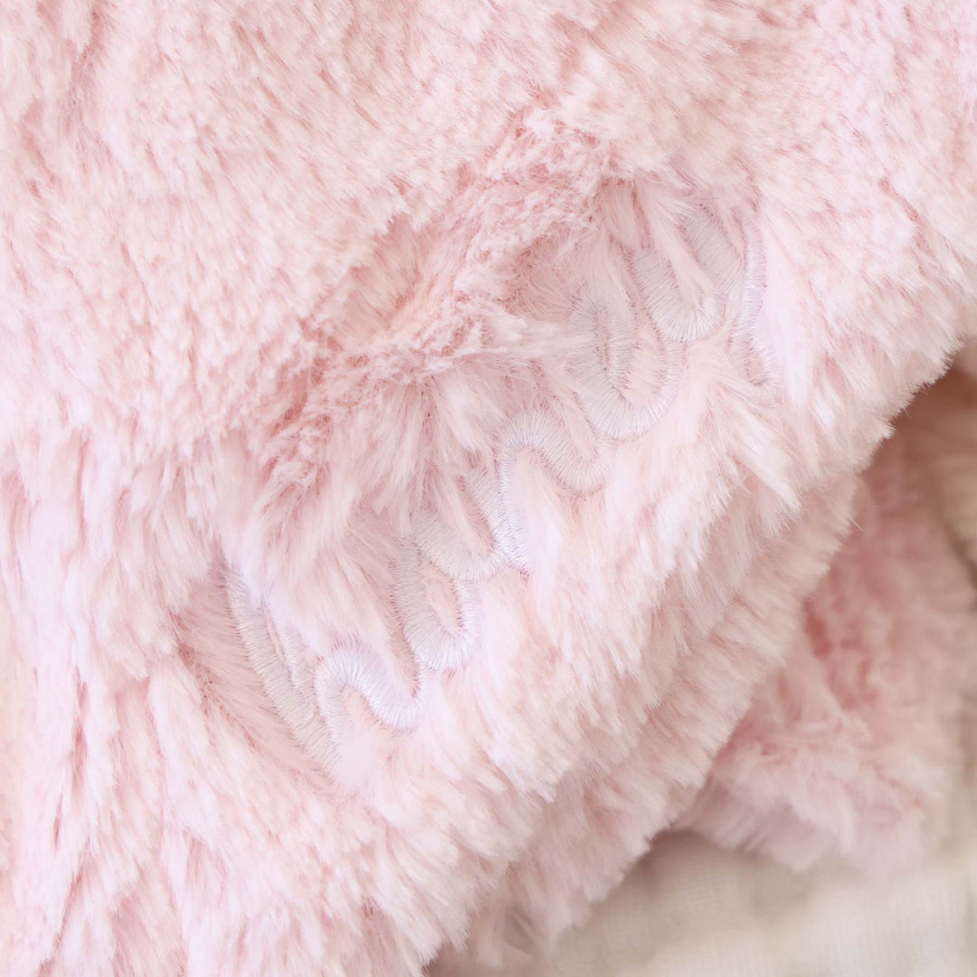 pristine pink plush bunny lovey embroidered with name in white thread 