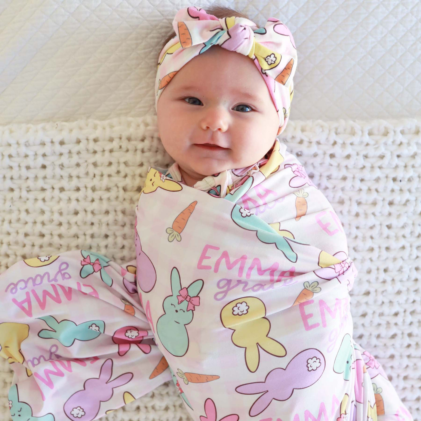 Snuggle Bunny Personalized Swaddle Blanket in Pink