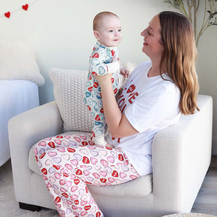 pink conversation heart pajama lounge pants for adults 
