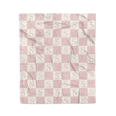 pink check throw blanket with initial personalized 