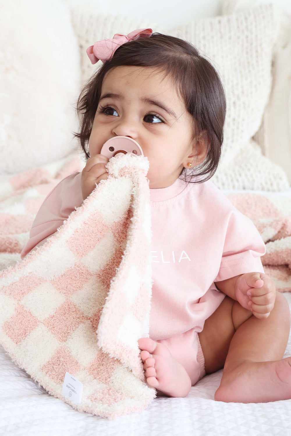 pink check luxe cloud toddler throw blanket