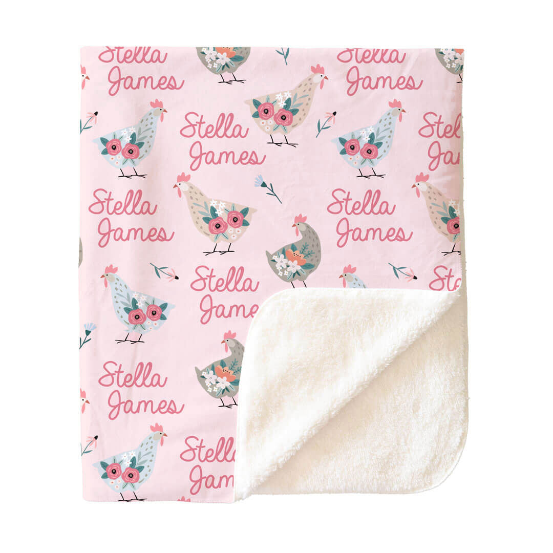 Pink Chicken Personalized Kids Blanket