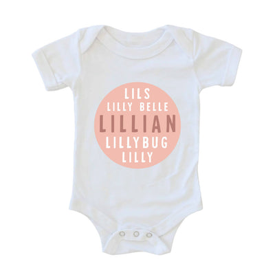 personalized pink circle name graphic bodysuit white 
