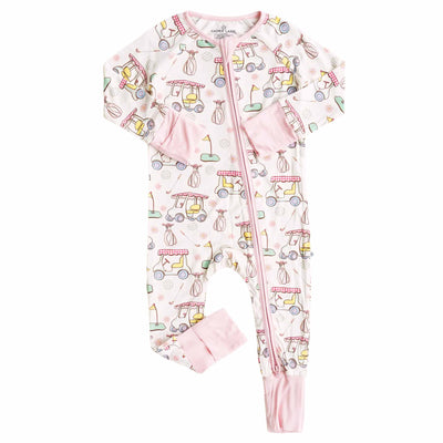 pink country club cuties pajama zip romper for toddlers
