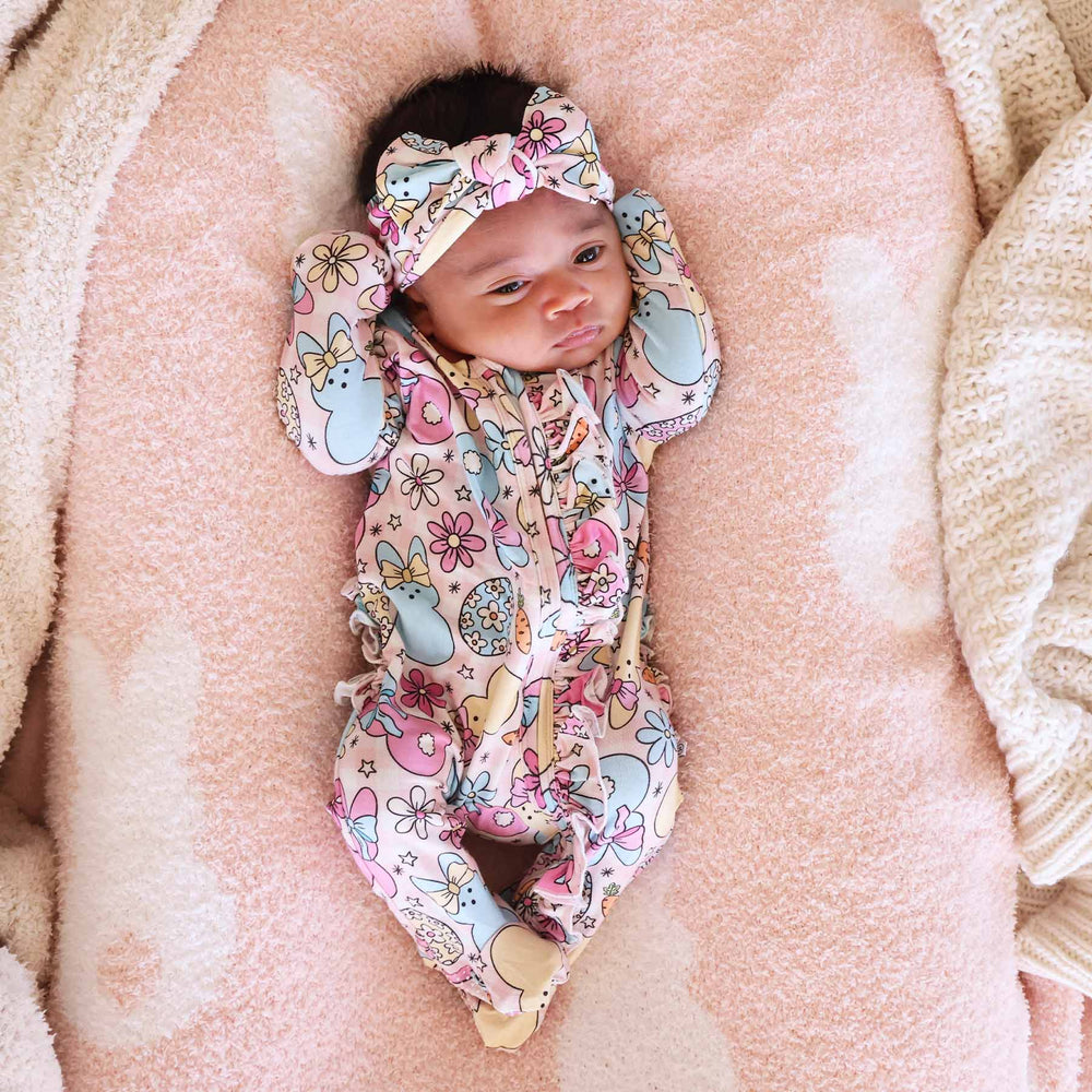 pink cottontail cuties knit large bow headwrap for babies 