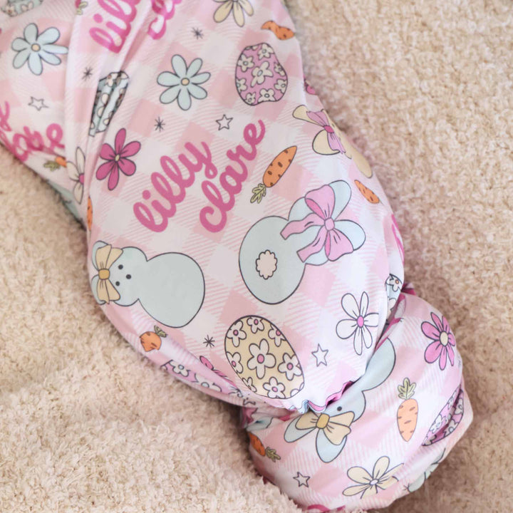 personalized pink easter swaddle for baby girls 