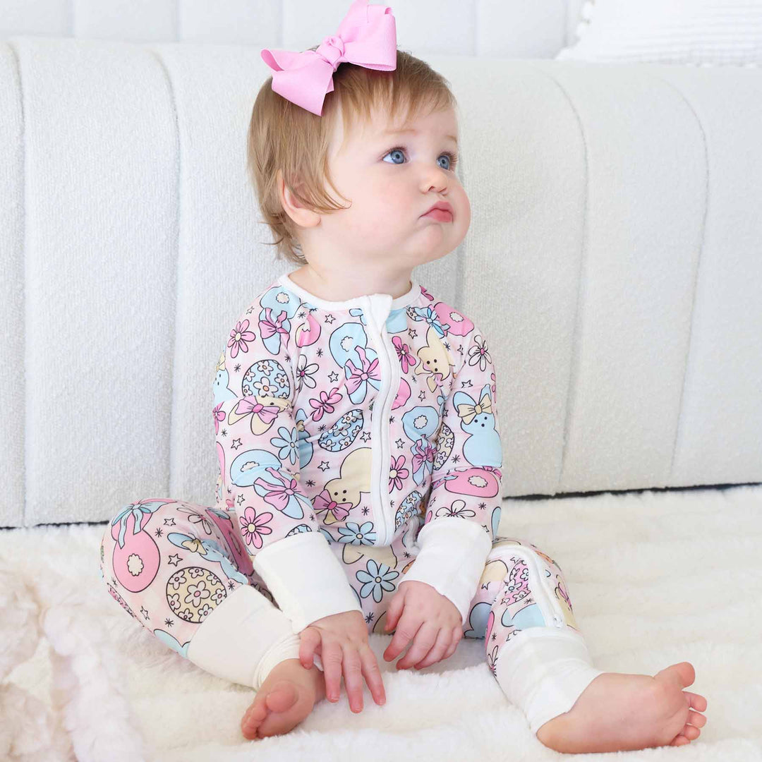 pink easter convertible zip romper pajama for girls 