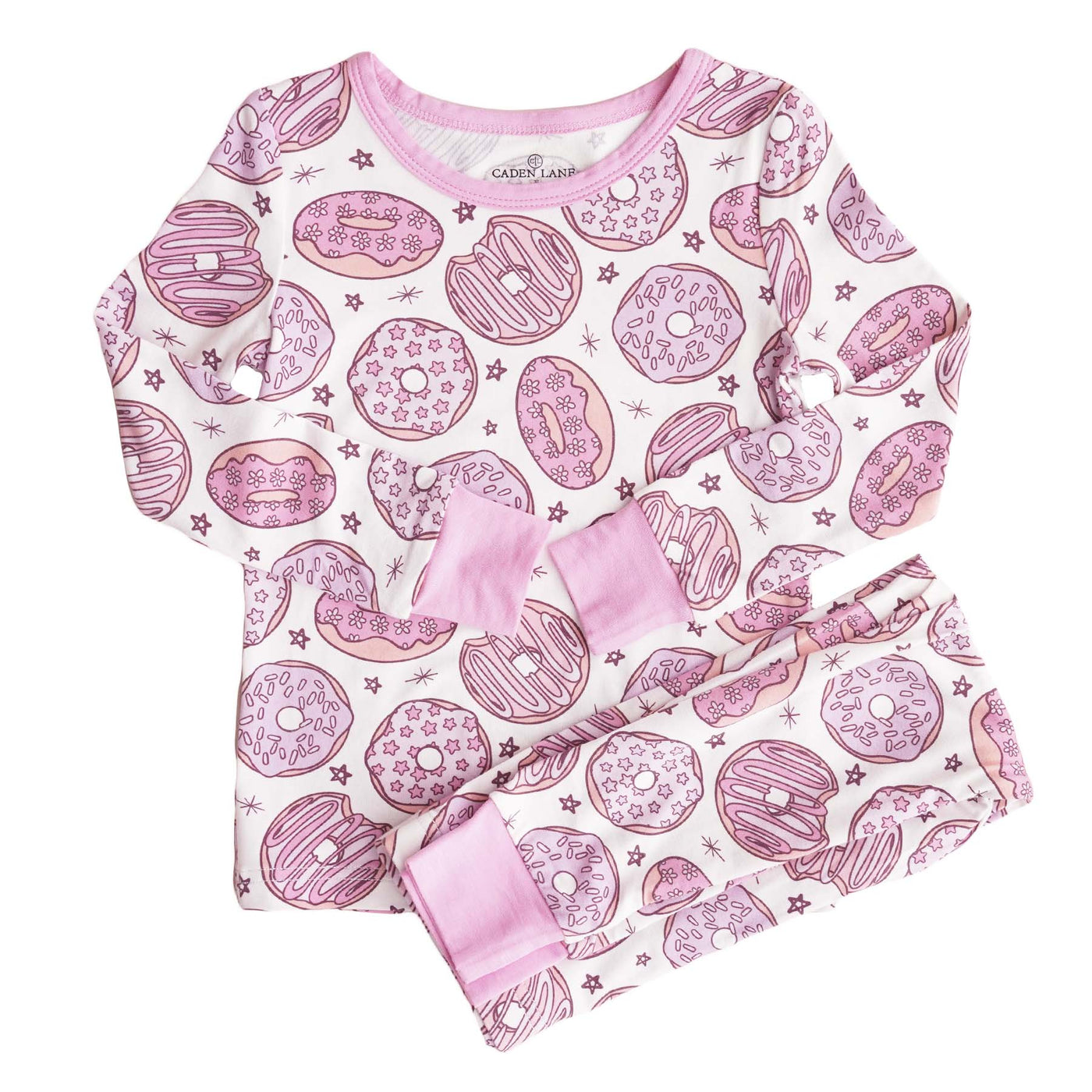 pink donut two piece pajama set for kids and toddlers 