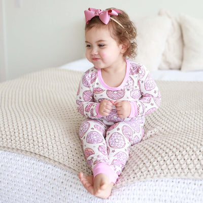 two piece pajama set made of bamboo pink donuts 