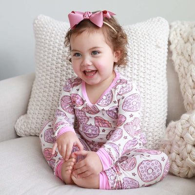 two piece pajama set for kids pink donuts 