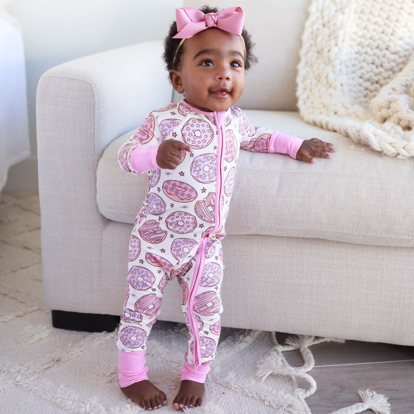 pink donut pajama romper for toddlers