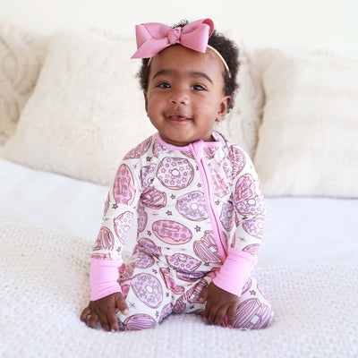 pink donut pajama romper for babies 