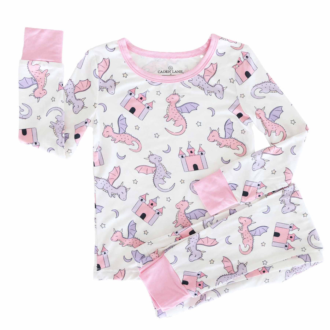 pink dragon adventure two piece pajama set for kids 