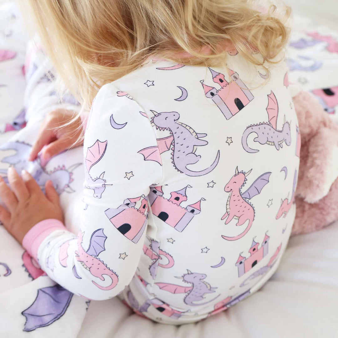 girls fairytale themed long sleeve and pant pajama set 