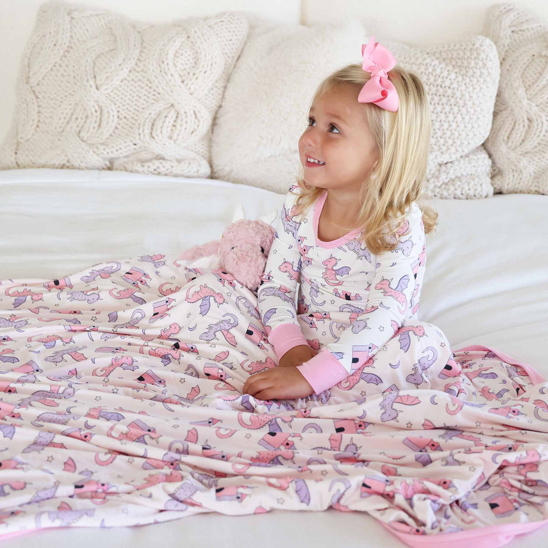 pink dragon adventure double sided bamboo blanket for girls 