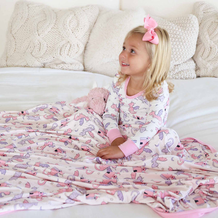 pink dragon adventure double sided bamboo blanket for girls 