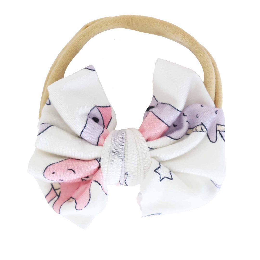 pink dragon adventure knit bow headband for newborns 
