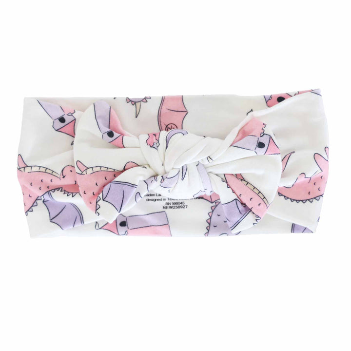 pink dragon adventure knit bow headwrap for girls 