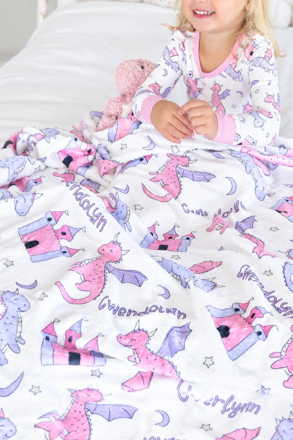 Dragon Adventure Personalized Kids Blanket | Pink